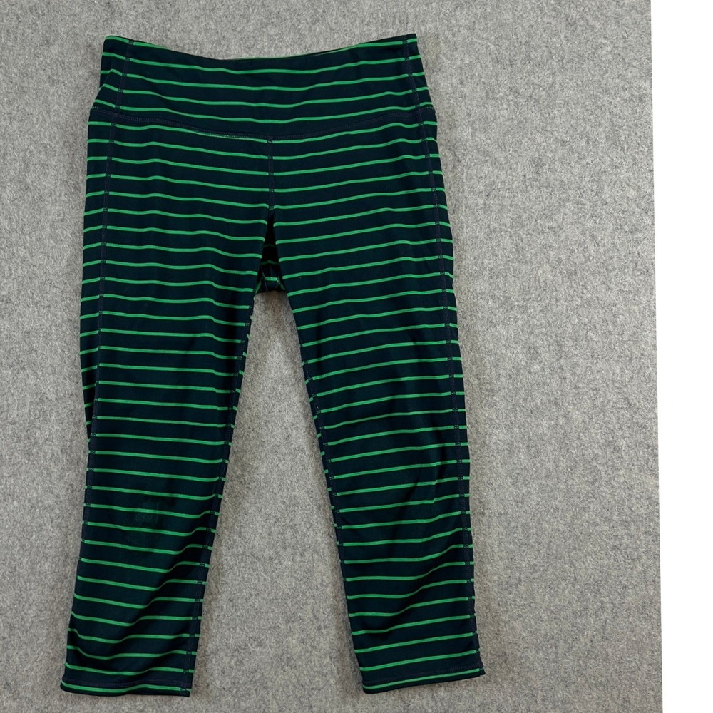 Athleta Chaturanga Leggings Green‎ Navy Striped Crop Womens M